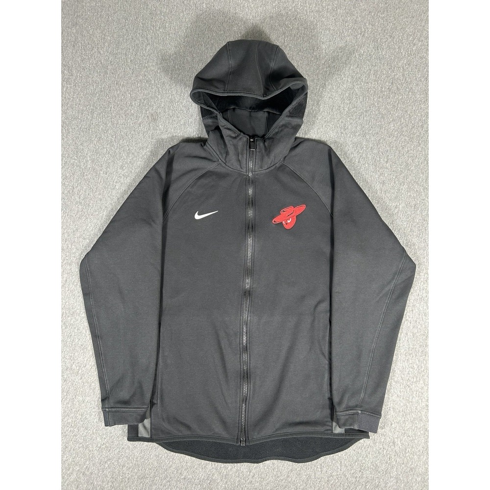 Nike Therma-Fit‎ Full Zip Hoodie Mens Black Mesh Lined Hood Red Logo Patch M
